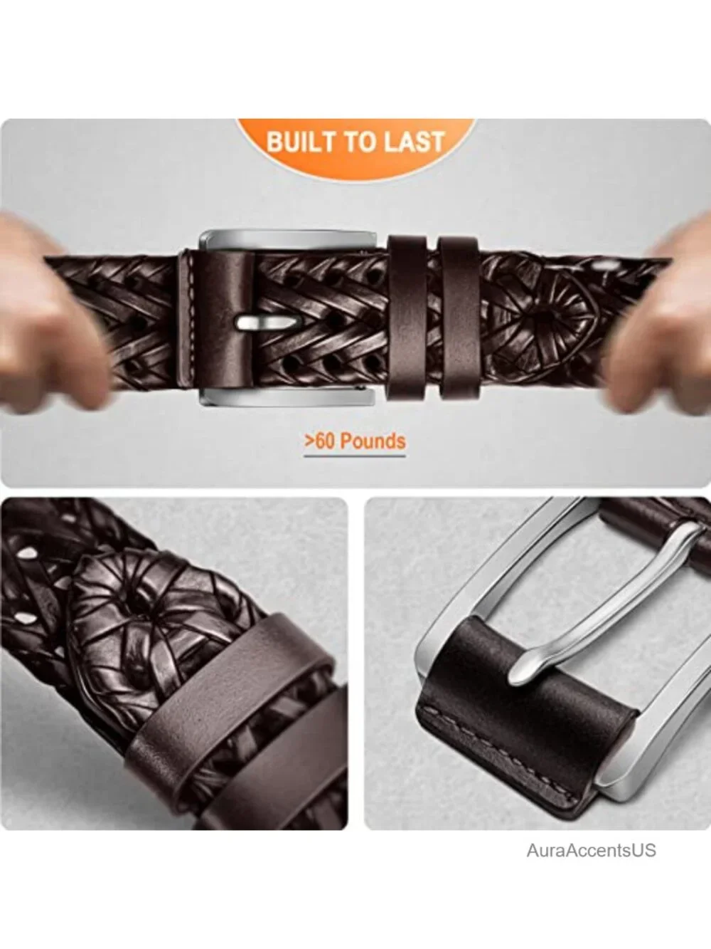 Mens Woven Braided Leather Belt Holeless Adjustable Casual Golf